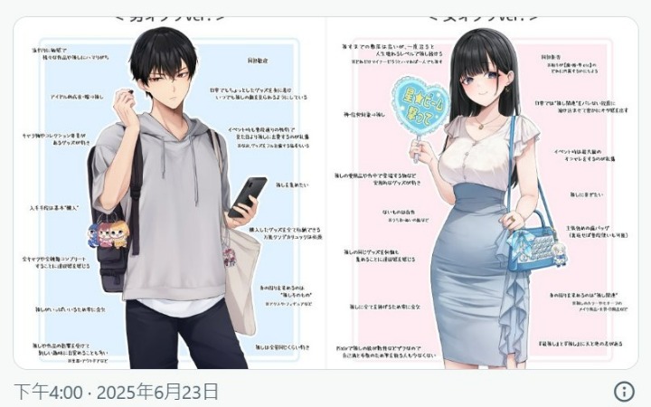 日本画师插画对比宅男宅女差异 美型画风引现实长相热议